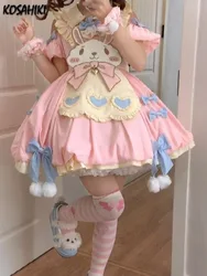 Kawaii Fairy Sweet Lolita Dress Women Cartoon Patchwork Y2k Aesthetic Dresses Harajuku Puff Sleeve Bow Party Mini Vestido 2024