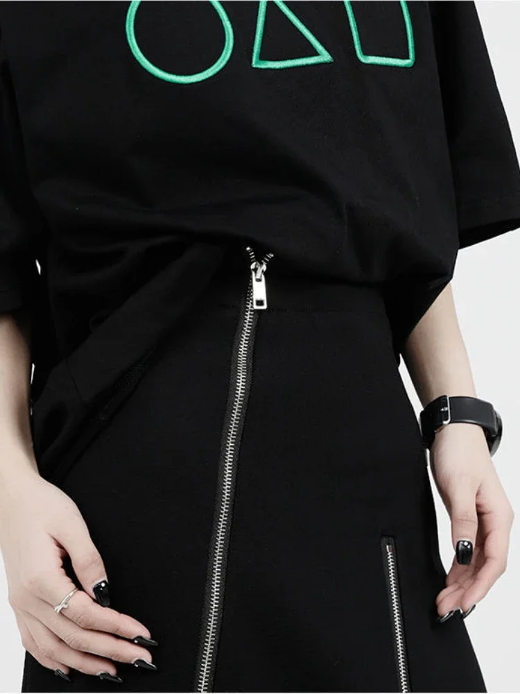 Zipper Skirts Women All-match High Waist Black Harajuku Side-slit Midi Korean Fashion Streetwear Hotsweet Solid Casual Chic New