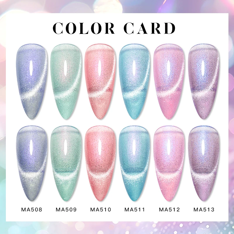 MEET ACROSS 7ml Aurora Pearls Cat Magnetic Nail Gel Polish Purple Pink Glitter Nail Supplies Vernis Gel for Spring Summer Nails