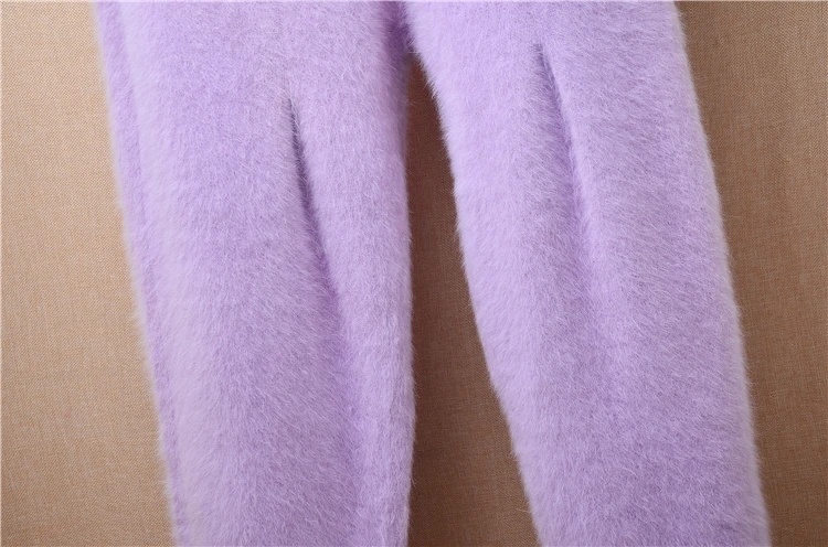 Elegant Fashion Ladies Women Fall Winter Clothing Purple Angora Rabbit Hair Knitted Warm Pants Mink Cashmere Trousers Sweater