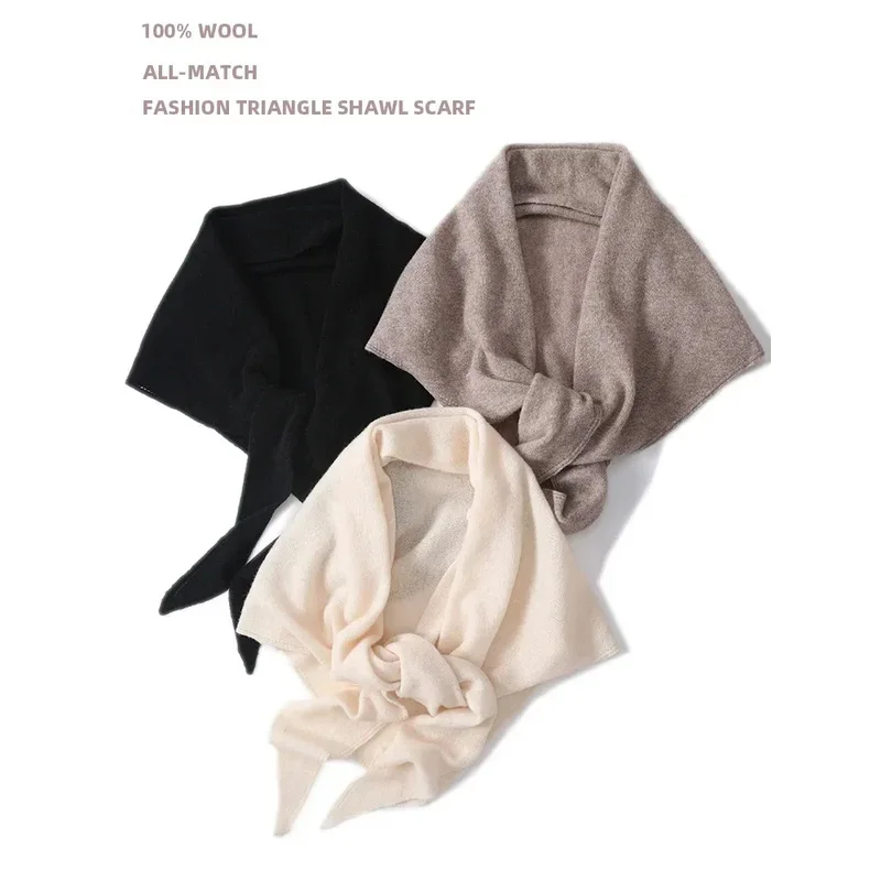 2025年トレンド 大判三角ショールスカーフ 100%ウール レディース ニットアクセサリー ケープ カジュアル ソフト 暖かい カッパ コージー ブラック グレー レッド