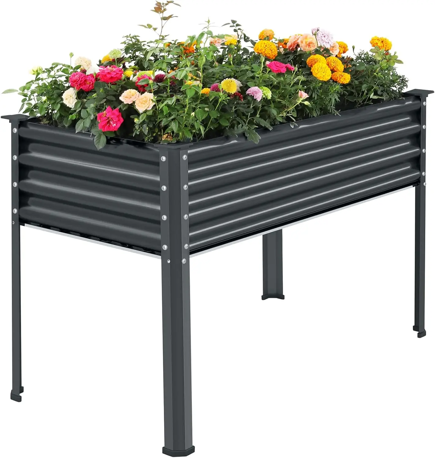 Galvanized Raised Garden Bed with Legs 48×24×32in Large Metal Elevated Raised Planter Box with Drainage Holes for Backyard Patio
