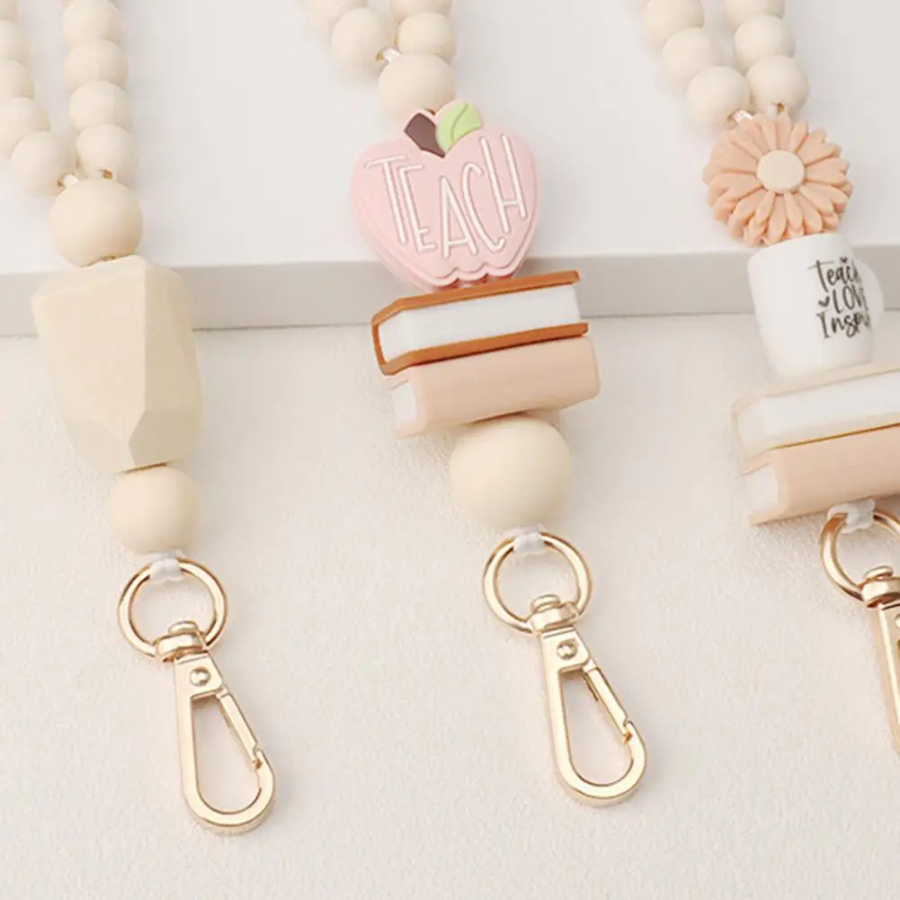 

Wooden Bead Lanyard Keychain Colorful Wood Beaded Lanyard with Id Holder Suede Fringe Waterproof Badge Holder Keychain