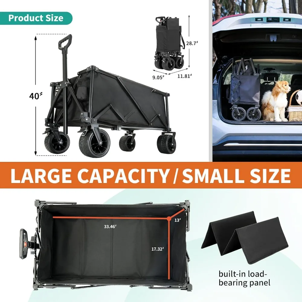 Dobrável Folding Utility Wagon Cart, alça ajustável, 400lb Capacidade, Uso ao ar livre, mais alta qualidade, Big Carrying