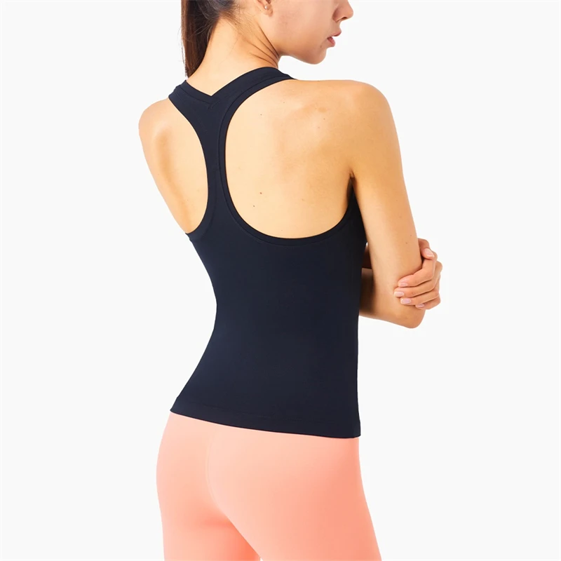 Canotta sportiva in tinta unita canotta sportiva da donna senza maniche canotta da Yoga a forma di Y t-shirt attillata morbida per il Fitness