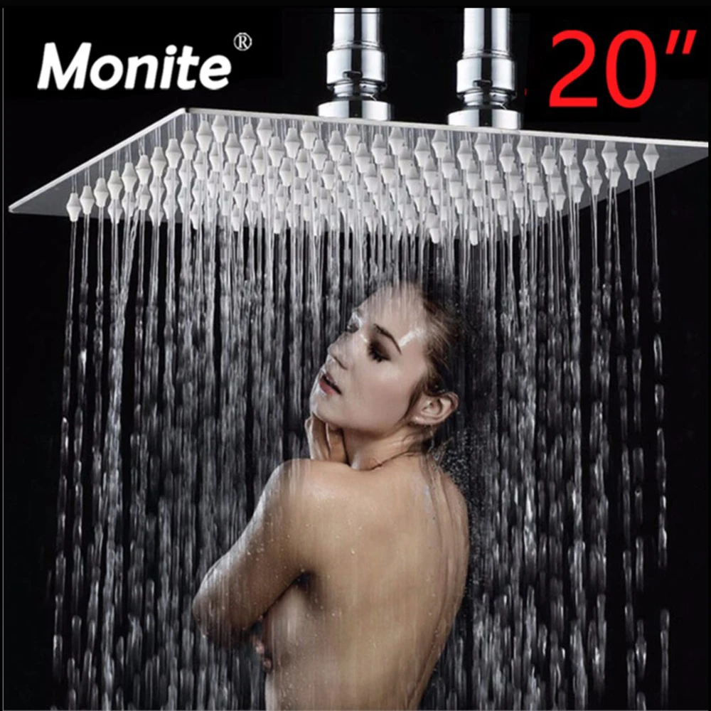 

Monite 20 Inch Shower Head Ceiling Square Stainless Steel Rainfall Shower Head Top Shower Bathroom Rain Shower Head Sprinkler