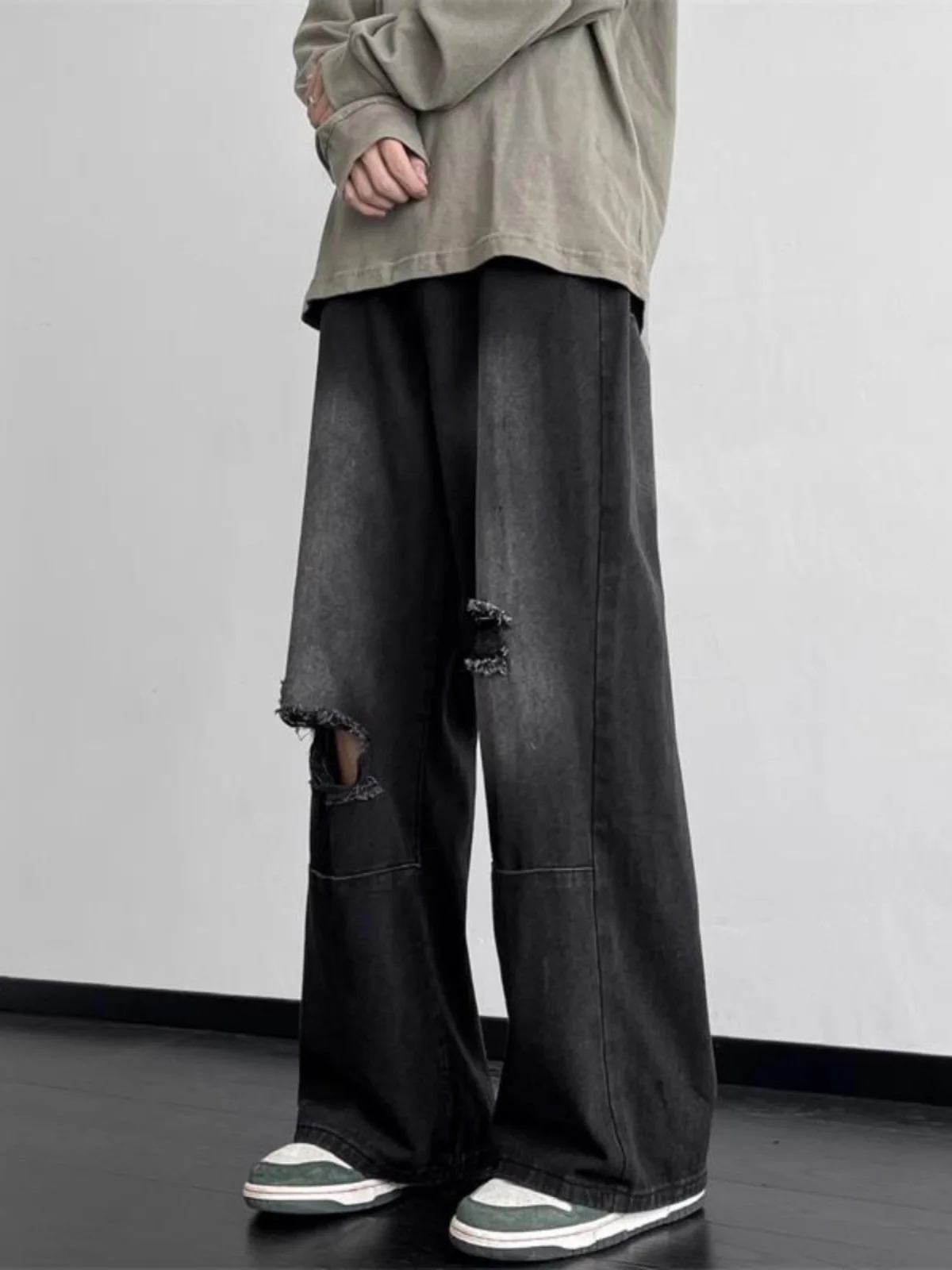 ウェイド・ブラ・イー デニムジーンズ メンズ レディース ルーズ ストレート ワイドレッグパンツ ヴィンテージ アメリカン ハイストリート スレ ターンド ドラ ウィメンズ...