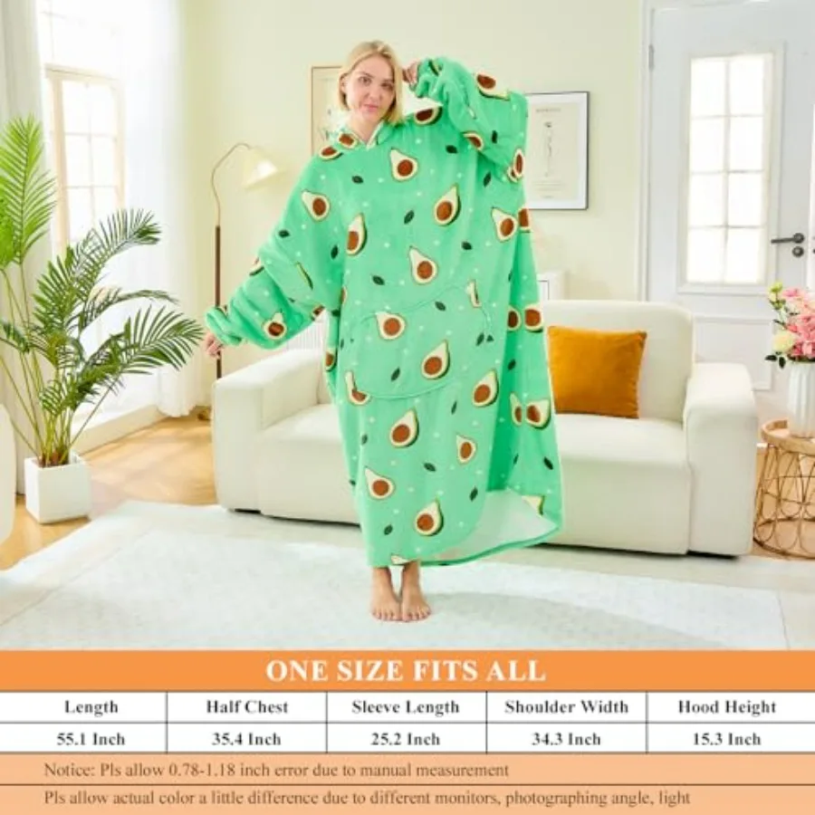 Moinlizy Wearable Blanket Hoodie, Long Thick Hooded Blanket Oversized for Adults Women Men with Pocket and Sleeves view 3
