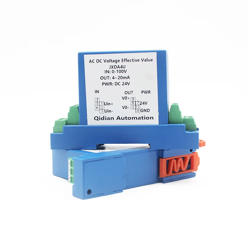 Dc0-5v 0-20v 0-100v 0-500v Hall Voltage Signal Converter 35mm Din Rail Hall Voltage Transmitter Voltage