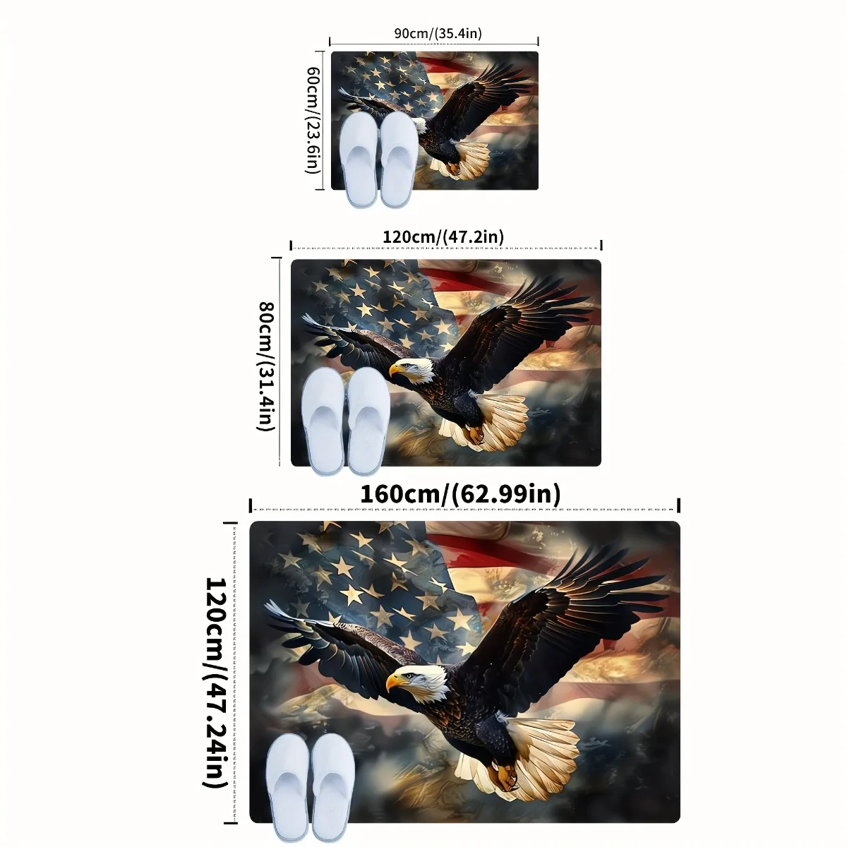 Bald Eagle American Flag Flannel Rug Patriotic USA Area Carpet Soft Non-slip Floor Mat for Living Room Bedroom Home Decor