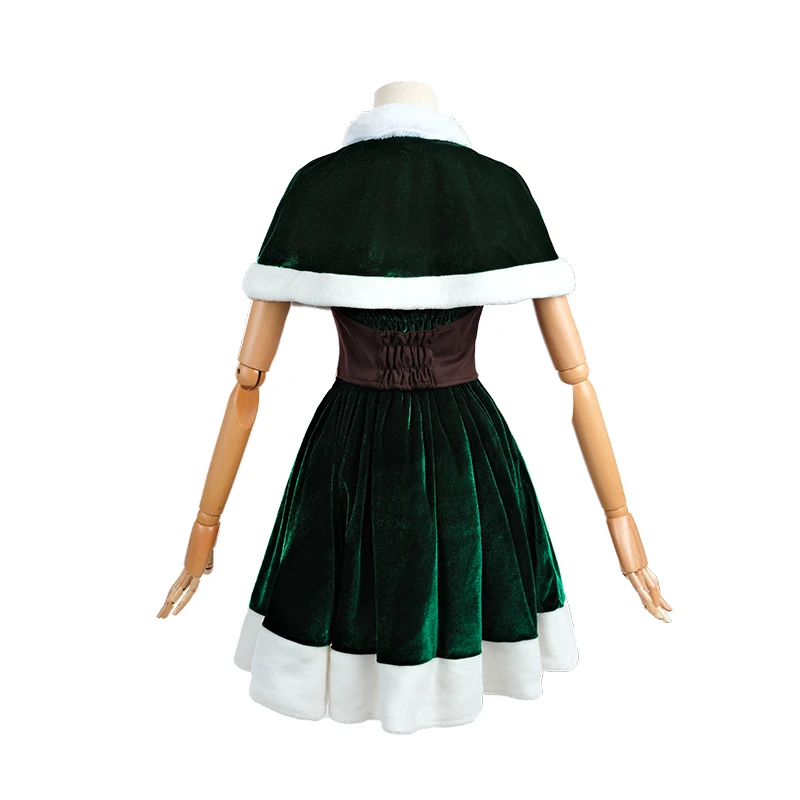 ROLECOS Genshin impact Venti Christmas Costume Sexy Cute Green Women Autumn Winter Plush Evening Dress