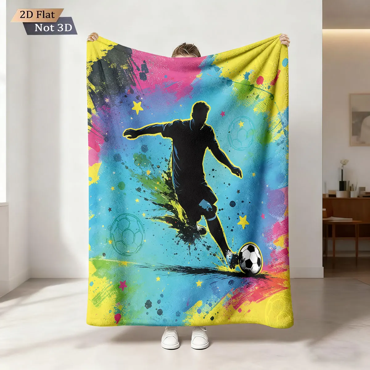 1pc Football Figure Silhouette Printed Flannel Blanket Various Sizes Soft And Comfortable Nap Cover Blanket, Machine Washable