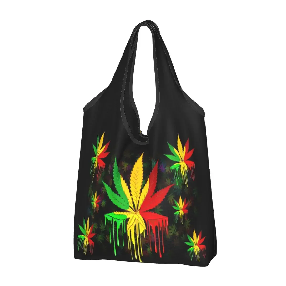 

Leaf Rasta Colors Reusable Shopping Grocery Bags Foldable 50LB Weight Capacity Leaves Eco Bag Eco-Friendly Lightweight