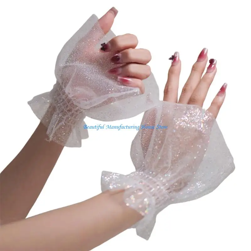 E56A Polsini versatili con maniche elastiche, bordi decorativi in ​​pizzo per fotografia, struttura in nylon morbido e