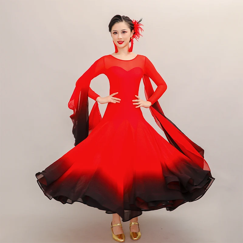 

2022 New Red Modern Dance Dress National Standard Dance Women Ballroom Dance Dresses Waltz Performance Costumes