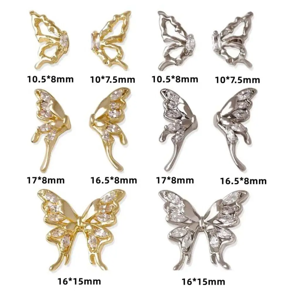 Art Gold Silver Symmetrical Butterfly Nail Charms Manicure Accessories Nail Rhinestones Butterfly Nail Decorations Nail Drills