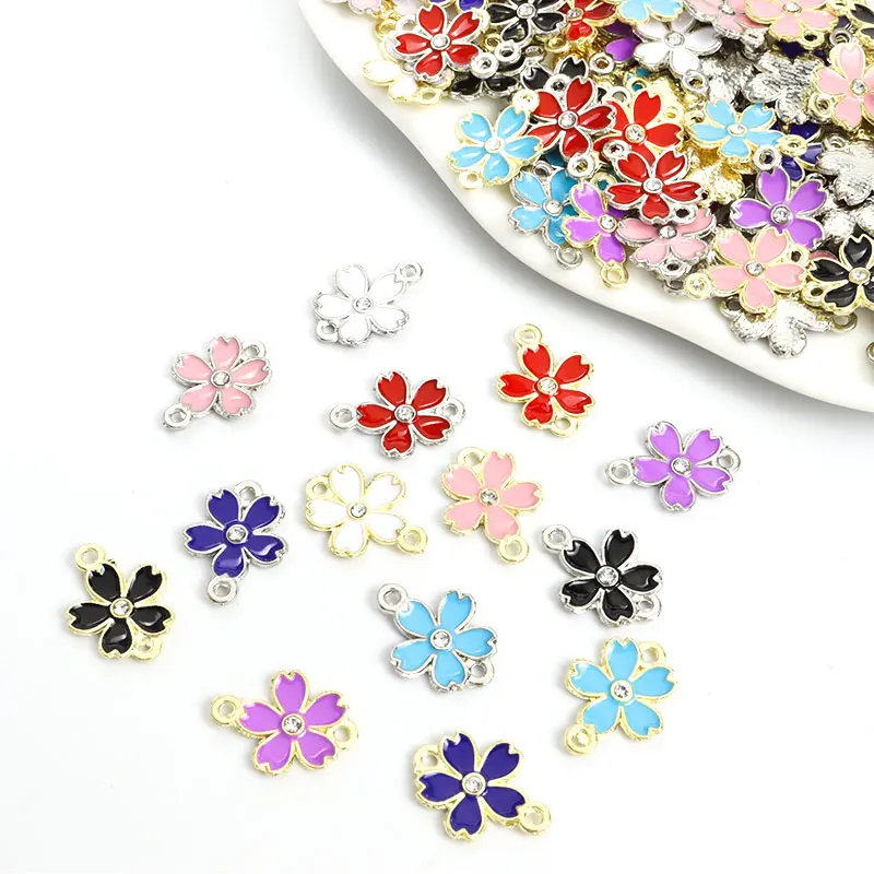 10pcs 14x18mm Enamel Sakura Camellia Flower Charm Connectors Colourful Cherry Blossom Pendants Jewelry Making Necklaces Findings