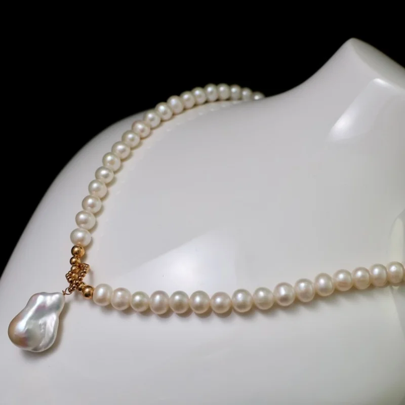 

SGARIT Trend Jewelry Wedding Big Pearl Necklace for Women Fashion 14k Gold Filled Natural Freshwater Pearl Choker Necklace