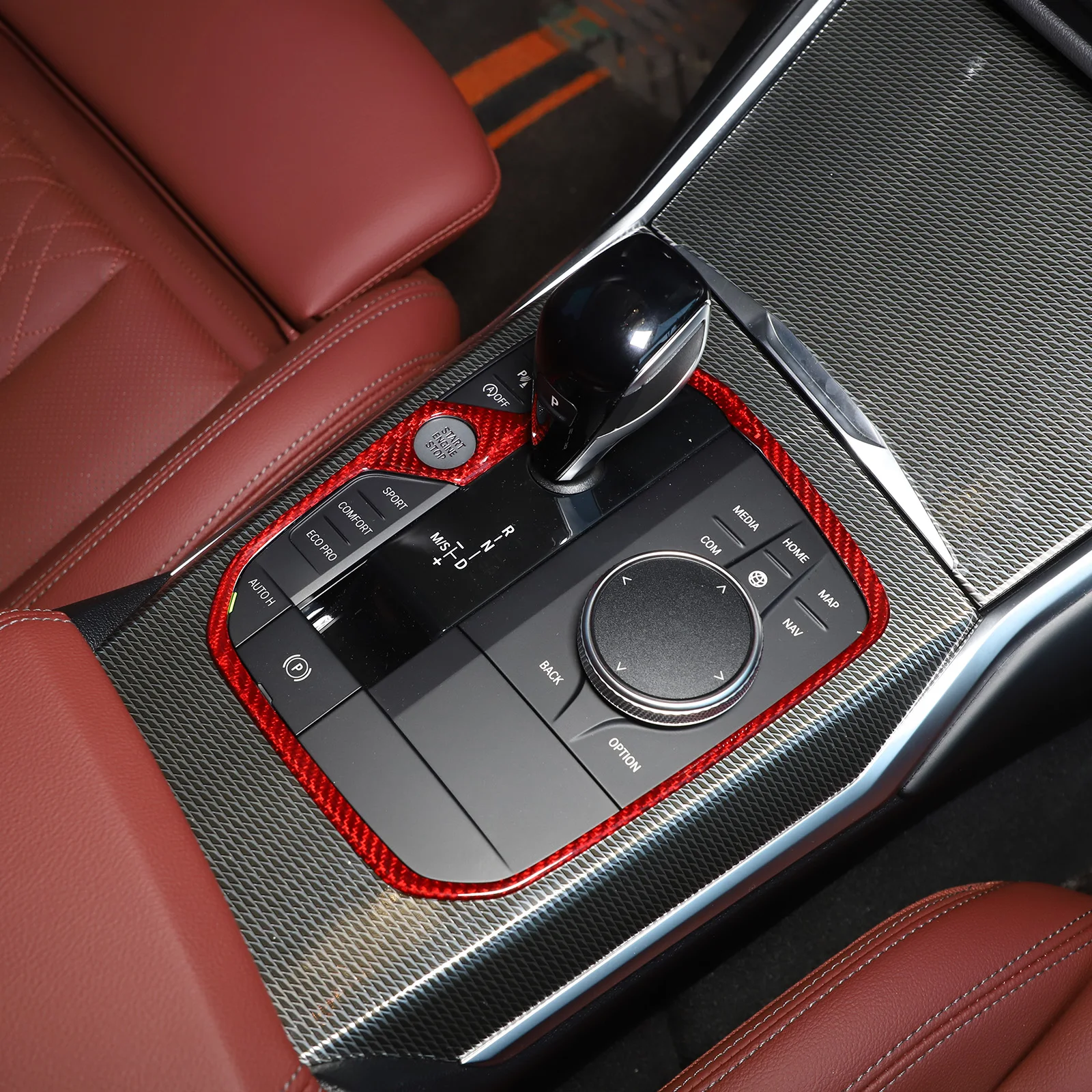 Dla BMW Z4 G29 M2 M4 M8 G87 G80 G81 G82 G83 F91 2019-23 z prawdziwego włókna węglowego przekładnia samochodowa Panel obudowa naklejki wykończeniowe