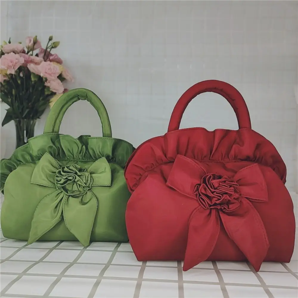 

Casual Flowers Women Bowknot Bag Zipper Portable Ladies Handbag with Handle Floral Decor Gothic Handheld Purse Phone