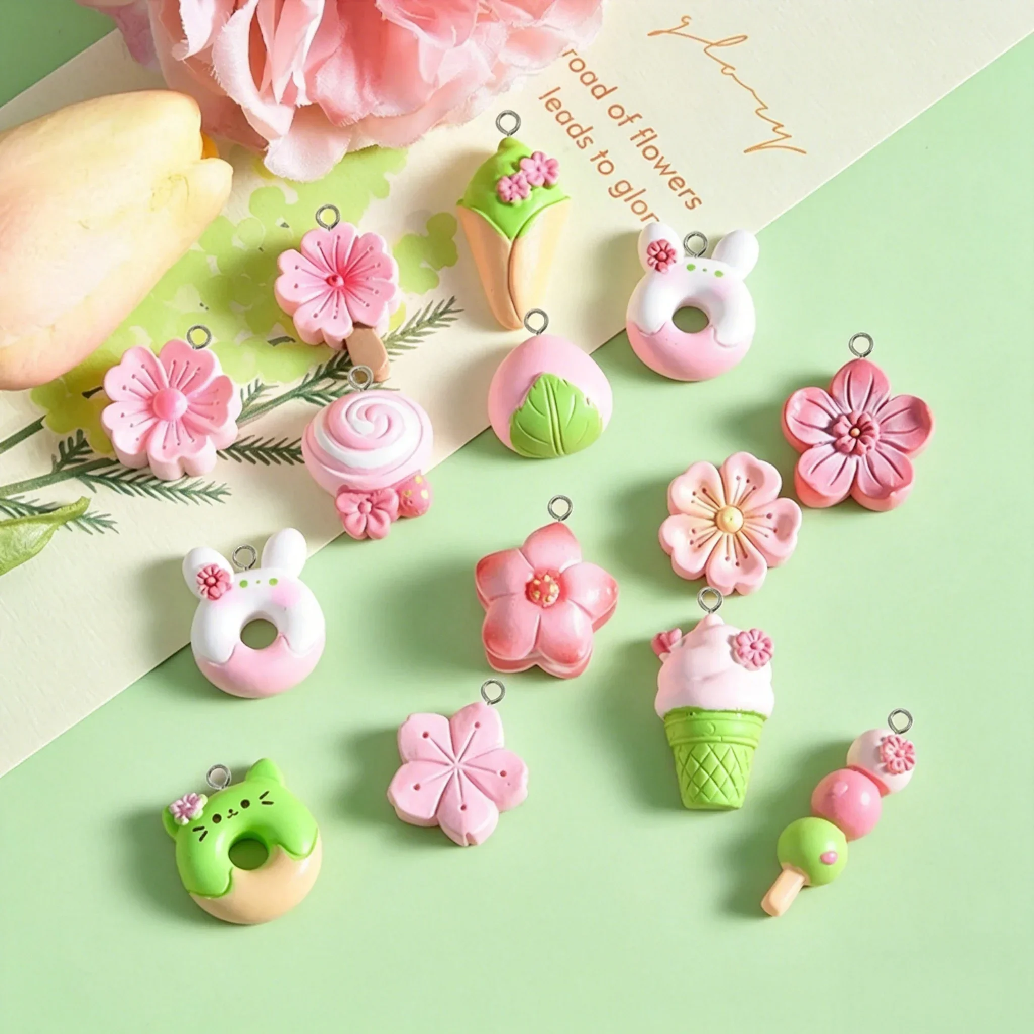 10Pcs Ice Cream Lollipop Floral Mixed Sweet Resin Pendants Cute Charms For Handcraft Earrings Keychain Jewelry Accessories