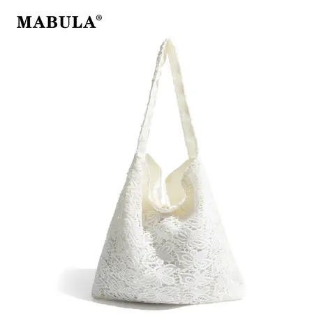 MABULA 세련된 할로우 플라워 걸 숄더백, 미적인 메쉬 용량 비치 호보 지갑, 보헤미안 스타일, 여성용 메신저 폰 팩