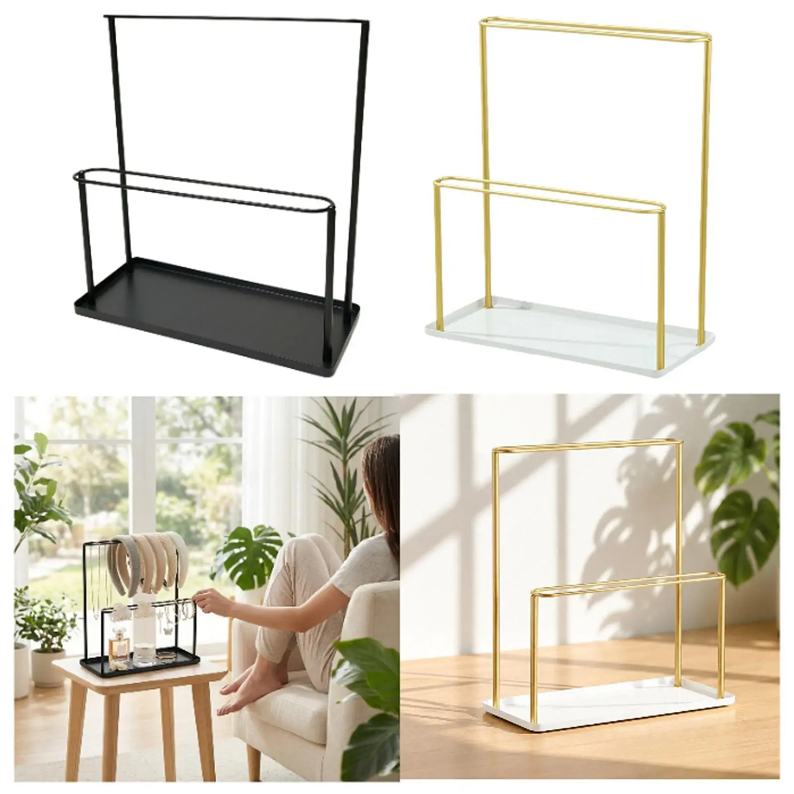 Headband Holder Organizer Metal Storage Stand Portable Bedroom 2 Tier Hair Clip