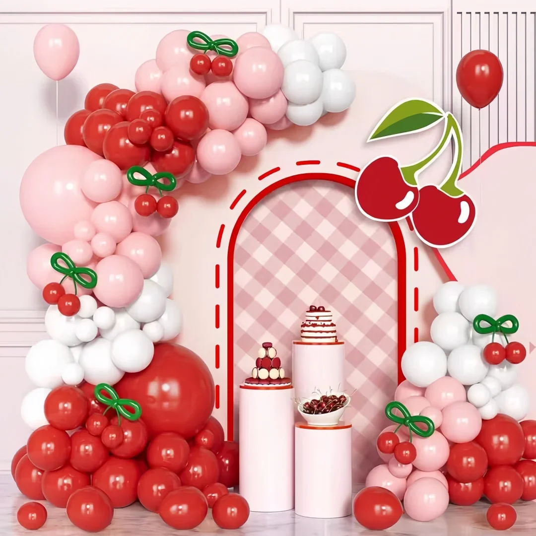 151Pcs Cherry Themed Balloon Pack, Red Pink Balloon Combo for Wedding, Birthday Party, Picnic, Photo Backdrop