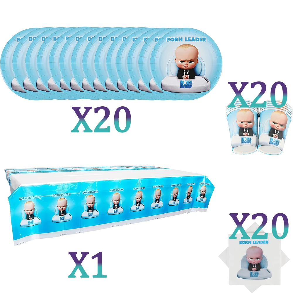 Bossed Baby Cartoon Geburtstagsparty Dekoration Einweggeschirr-Set Teller Becher Ballon-Set Kinder Baby-Shower Zubehör Geschenk