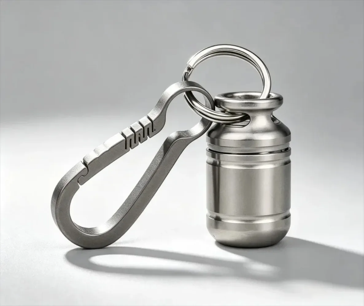 Titanium Pill Holder Keychain Waterproof Mini Pill Bottle Container,  Travel Pocket Pill Case EDC Outdoor Medicine Storage Box