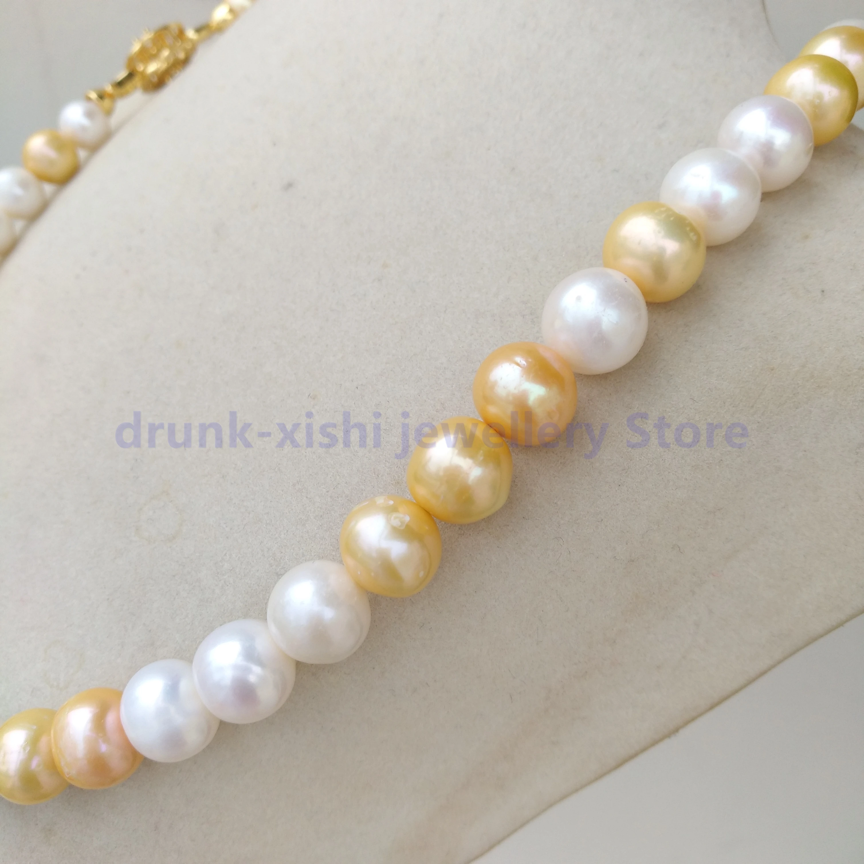 Fine Jewelry Timeless Classic Trendy 10-11mm White Golden Huge Unique Natural Real Pearl Necklace Free Shipping Filled With 14K