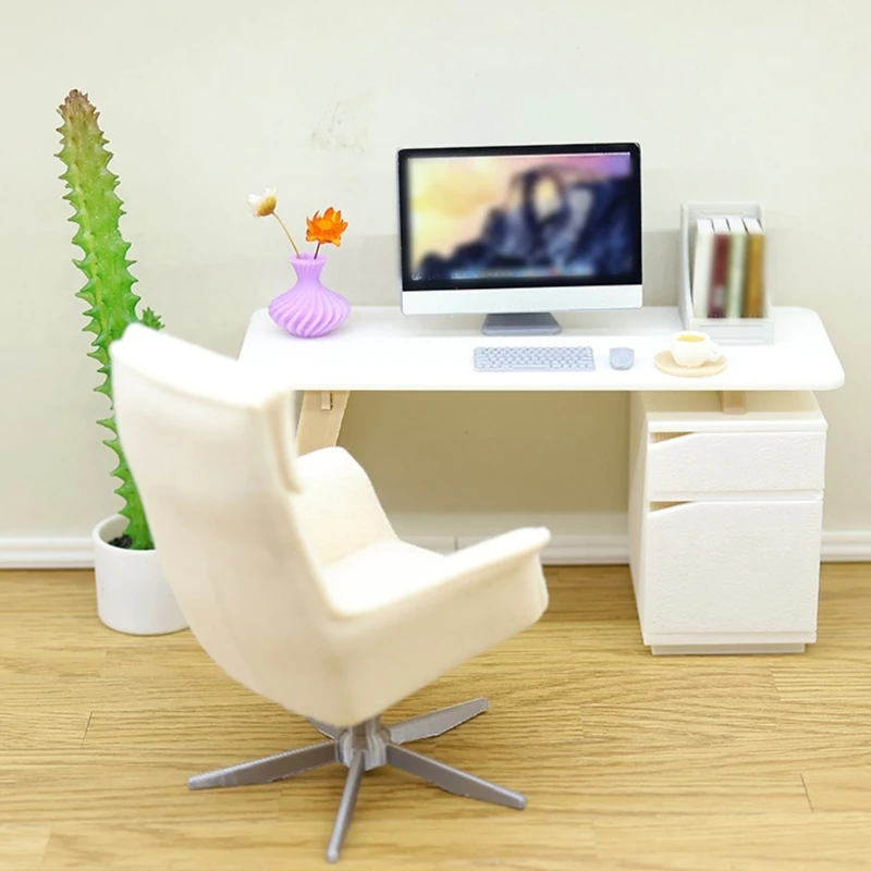 Juego escritorio y silla oficina en miniatura a escala 1/12, 2 piezas, accesorios para casas muñecas con diseño y 15UB
