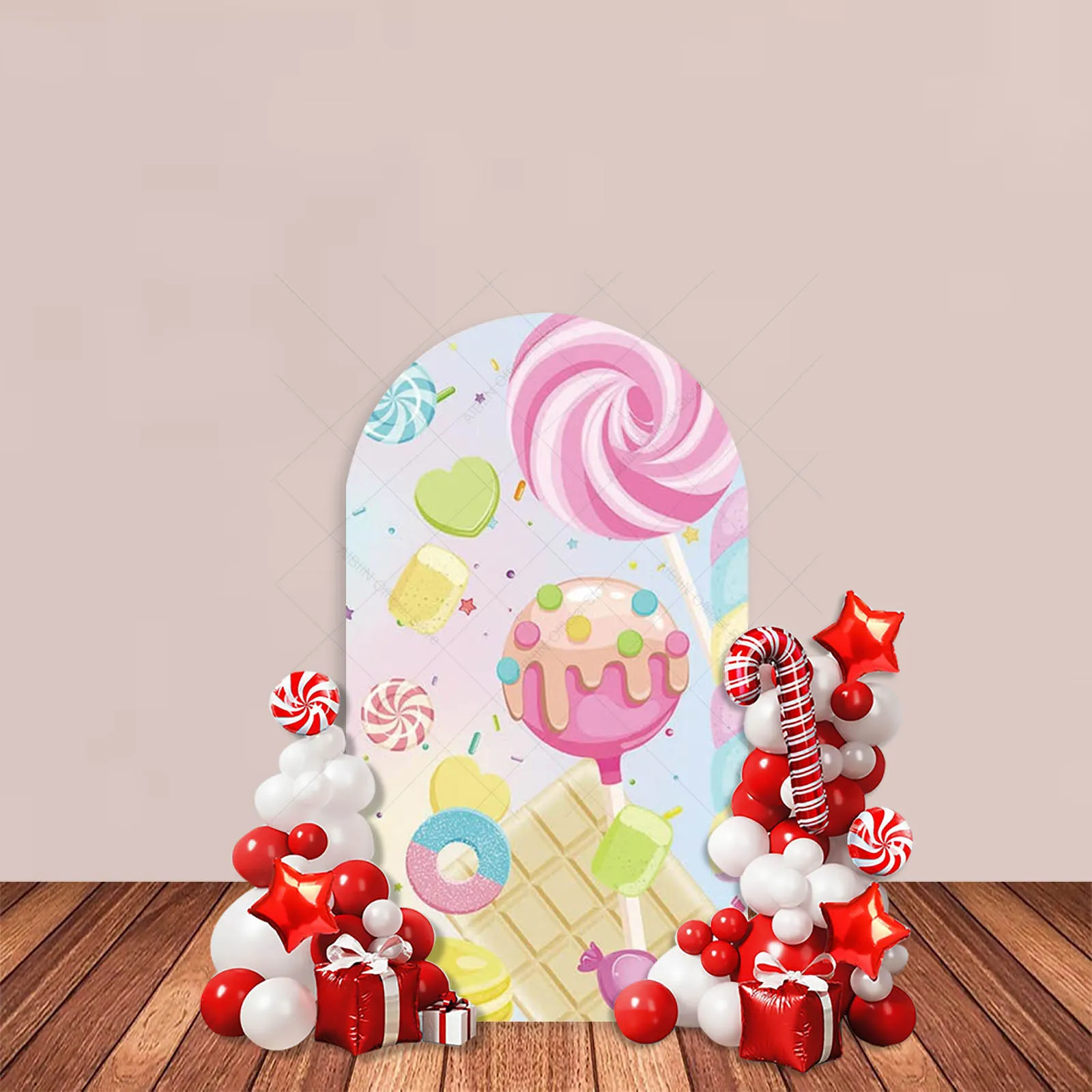 Candy Party Arch Backdrop Cover Lollipop Colorful  Ice Cream Donuts Girl Baby Shower Birthday Party Decor Cake Table Background