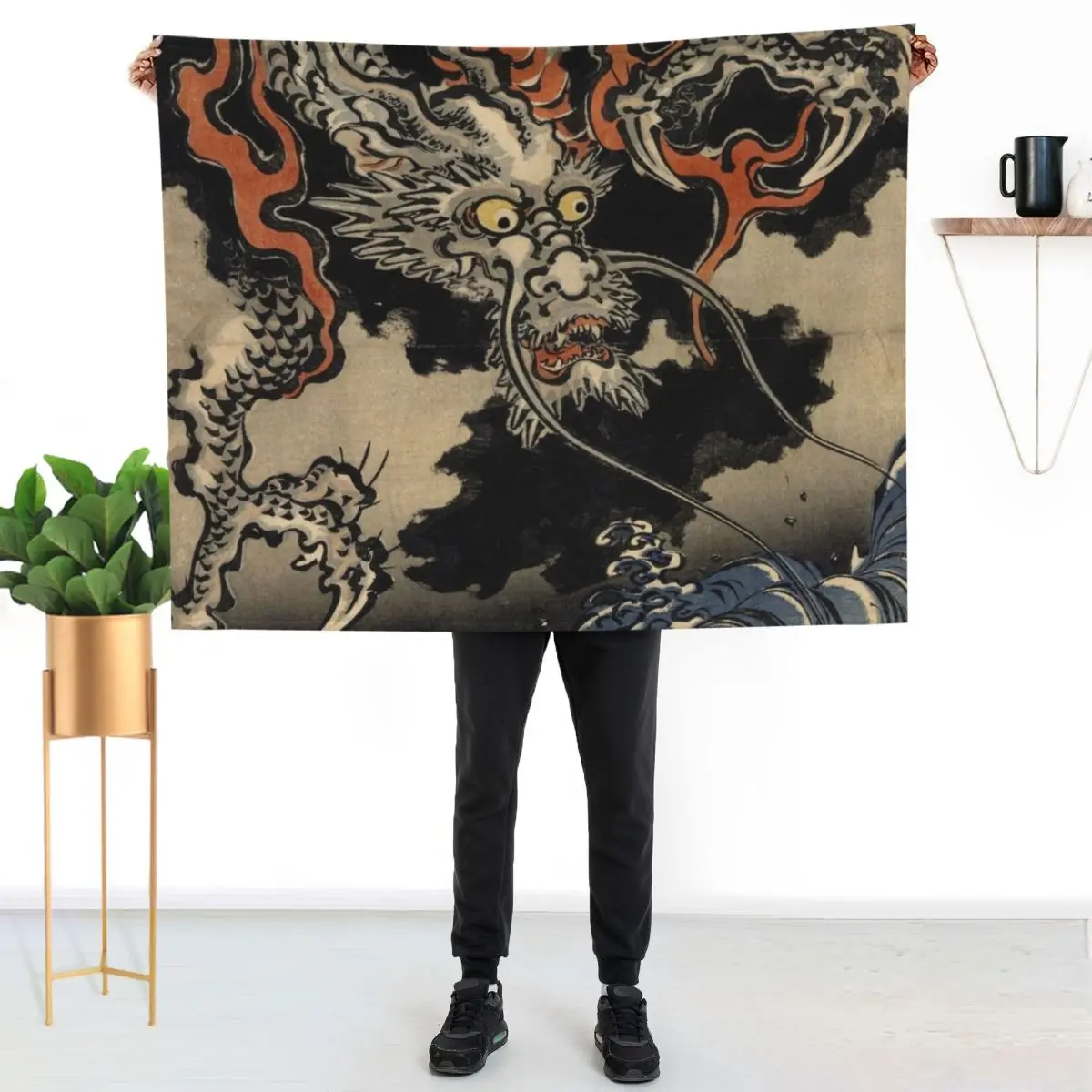 Utagawa Kuniyoshi - Dragon and Waves Throw Blanket Cute christmas gifts anime Bed Large Luxury Blankets