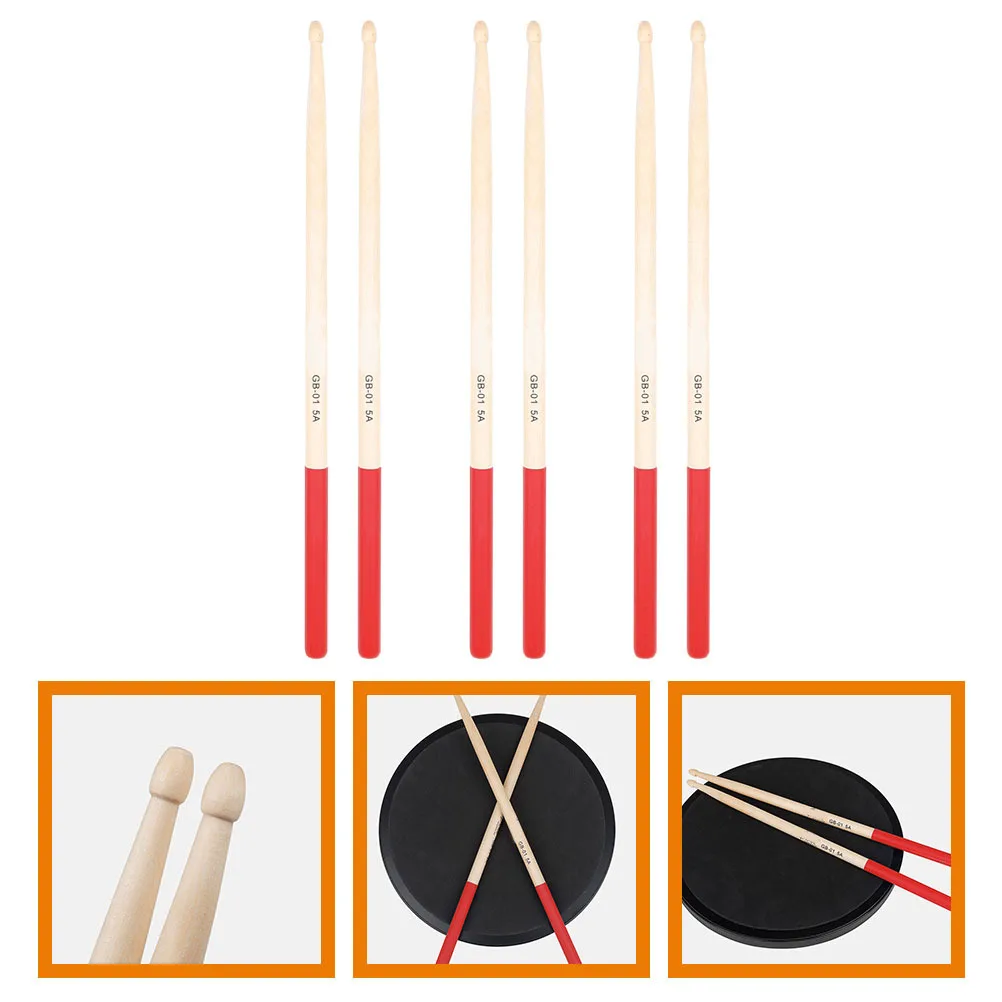 

3Pairs Wood Drumsticks Anti-Slip Drum Sticks for Adults Practice Percussion Drumsticks Lasting Drumming Equipment