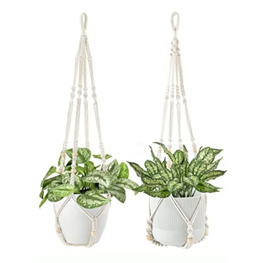 

Вешалка для растений макраме, подвесная корзина для цветов с деревянными бусинами, тканая ручная работа, веревка Cn, держатель для цветочного горшка, подставка для Boho Outd