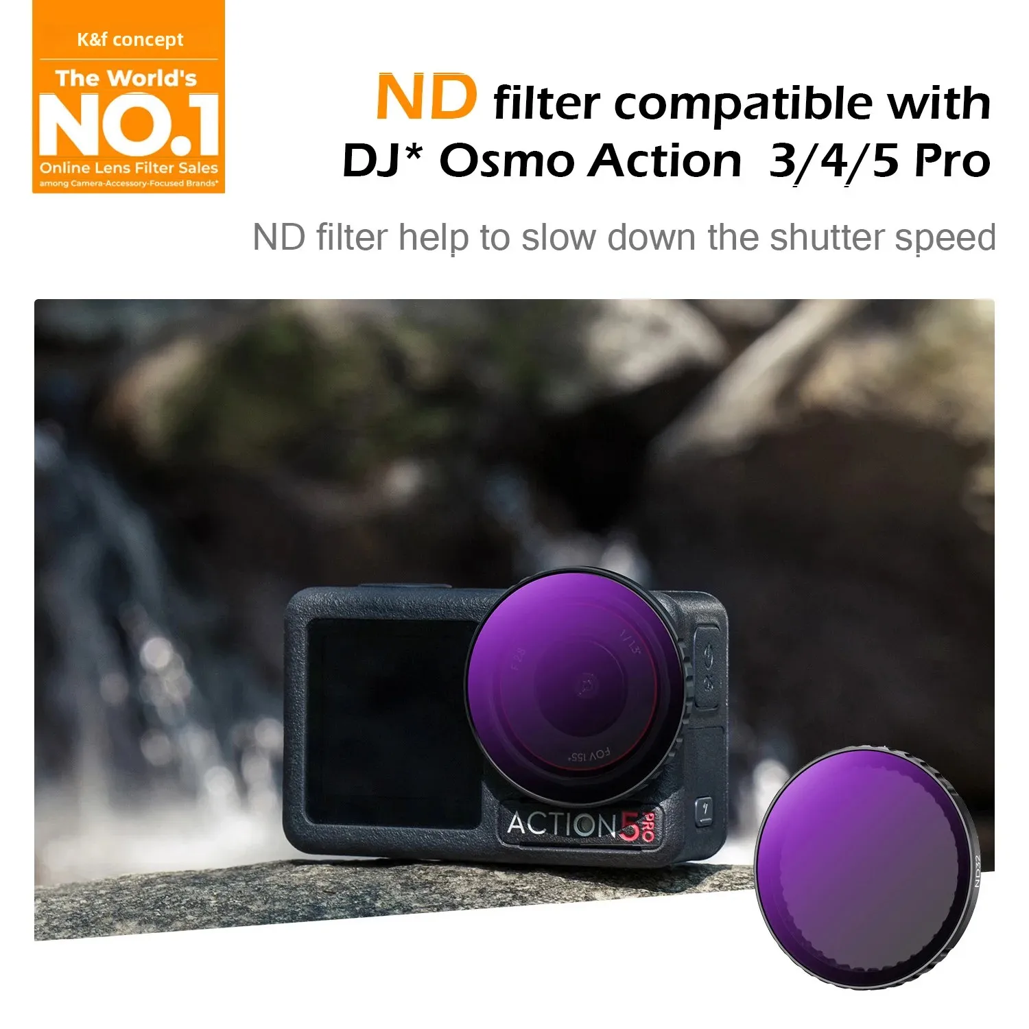K&F CONCEPT Zmienny filtr ND8/ND32/ND2-32/ND32-512 do DJI Osmo Action 5 Pro 4 3, wielowarstwowe szkło neutralne do redukcji świa