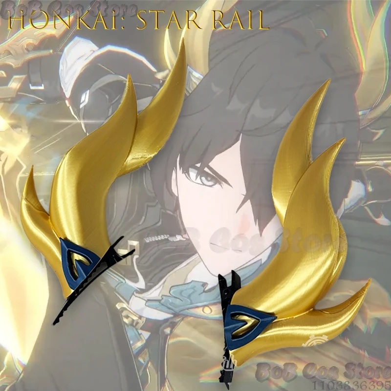 Honkai Star Rail Dan Heng Imbibitor Lunae cuernos de dragón tocado Cosplay peluca accesorio Anime juego usable Prop Halloween Cos