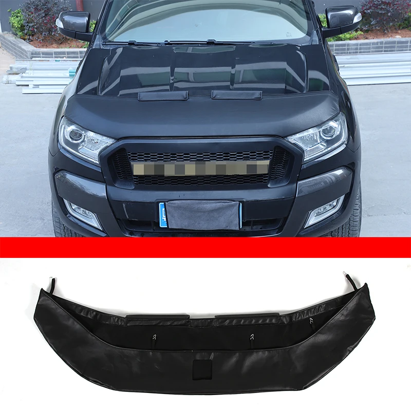 Car Engine Hood Leather Cover Stone Deflector Hood Protective Shield Car Accessories For Ford Ranger Wildtrak T7 T8 2015-2021