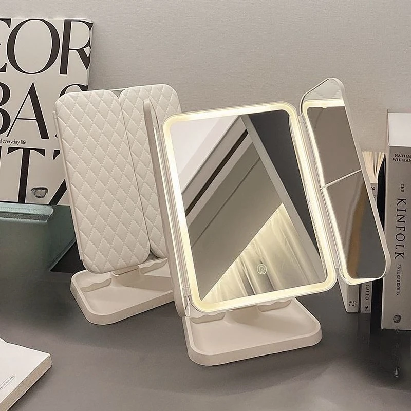 Specchio per trucco da tavolo a LED - Vanity pieghevole su 3 lati con luci, specchio di bellezza ingranditore per spogliatoio camera da letto, arredamento dormitorio