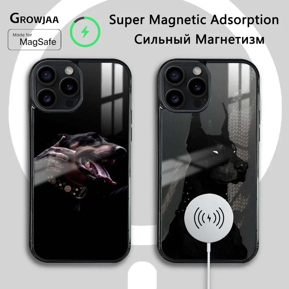 Black Doberman Dog Phone Case For iPhone 16 15 14 13 12 11 Pro Max Plus Mini Magsafe Mirror Wireless Magnetic Cover