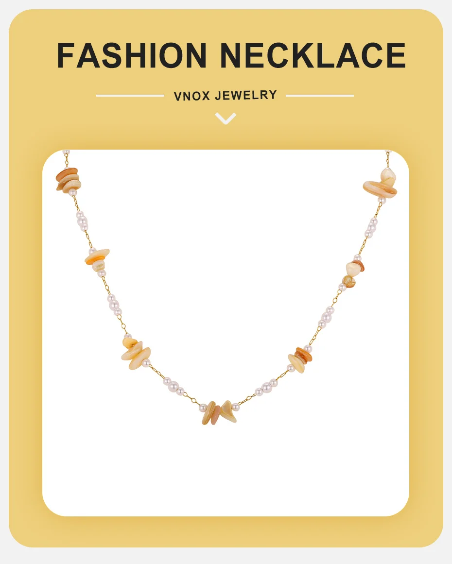 Vnox Boho Unregelmäßige Muschel-Halskette und Fußkette für Frauen, Edelstahl, vergoldet, mit Imitationsperlen, Schlüsselbeinkette, Strand-Schmuck – Detail 1