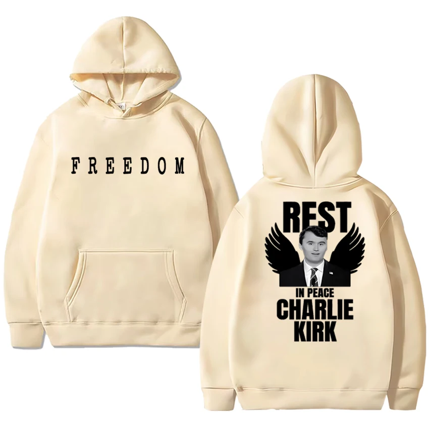 New in Charlie Kirk FREEDOM Double Sided printed Hoodie 2025 Unisex vintage hip hop pullovers Men women Fleece Casual Sweatshirt