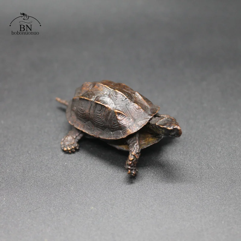 China Vintage Copper Bagua Feng Shui Dragon Turtle Statue Desk Small Ornament Home Decoration Craft Accessories Animal Figurine