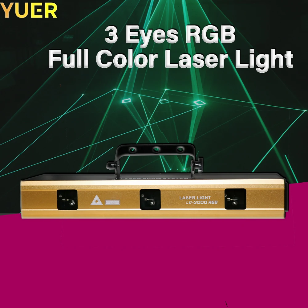 

Полноцветный лазерный прожектор YUER 3 Eyes RGB со сценическим эффектом, 1,8 Вт, 3 Вт, DMX512, музыкальный сканер, лазерный проектор для диджея, диско, освещение для бара, свадебная лампа