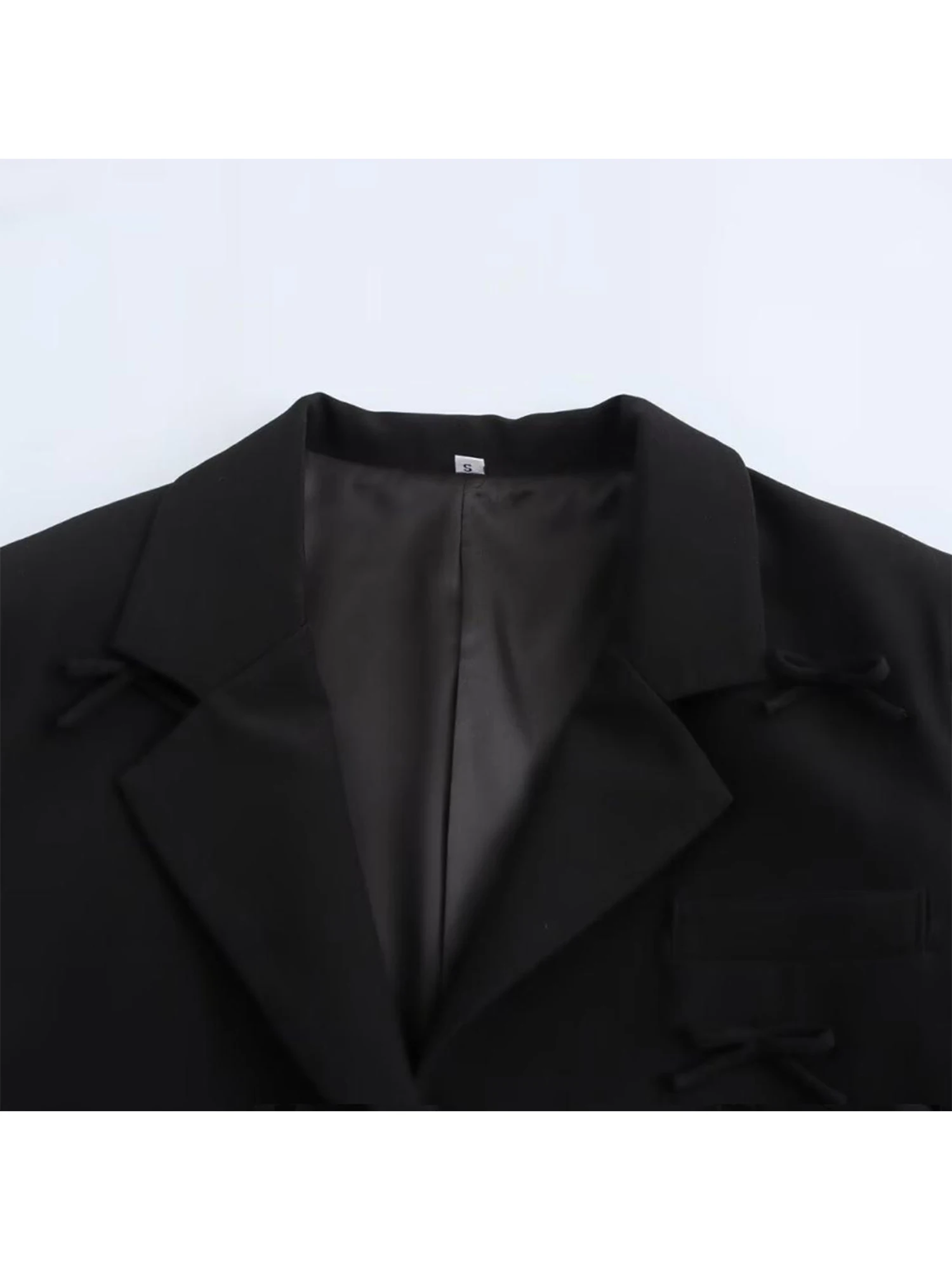 Women Black Gothic Emo Cropped Blazer Jacket Vintage Single Breasted Long Sleeve Outerwear Harajuku Y2k 2000s Suit Coat Autumn