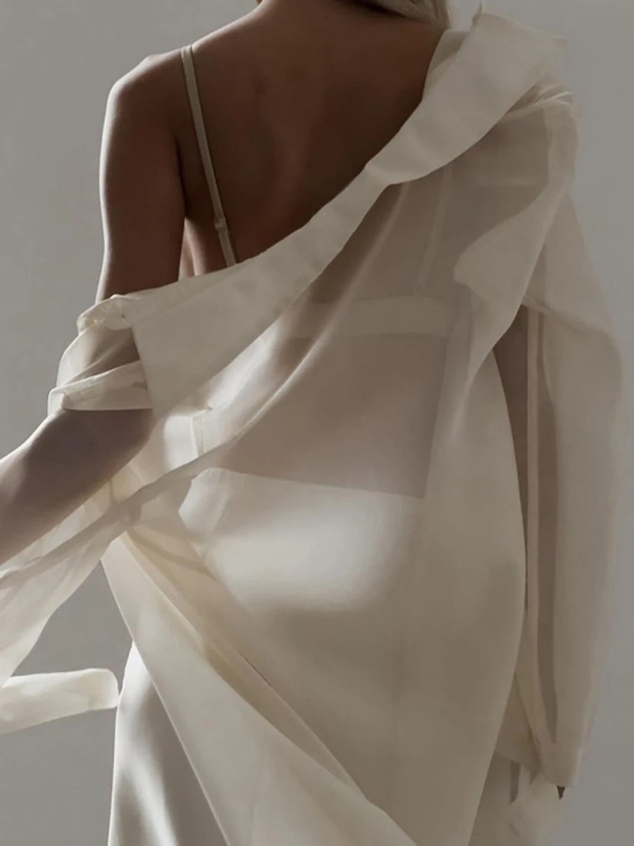 Camicette a maniche lunghe trasparenti solide Camicette da donna con colletto couverture Camicia monopetto Top Estate Nuova camicetta semplice moda casual