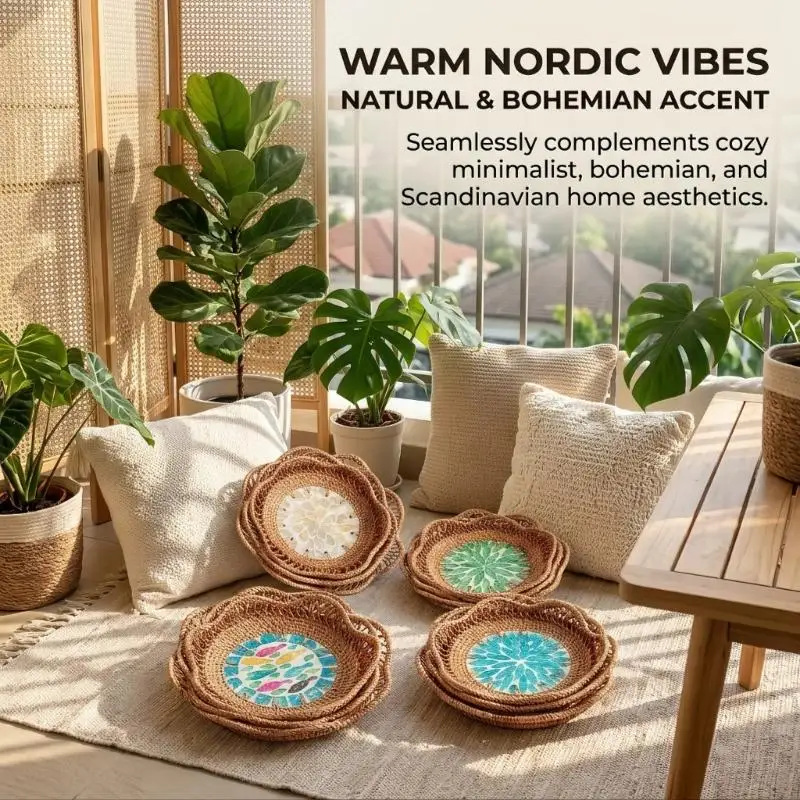 3-Piece Storage Basket Set with Hand-Cut Natural Shell Inlay, Nesting Forms and Removable Trays for Decorative Display D2RD