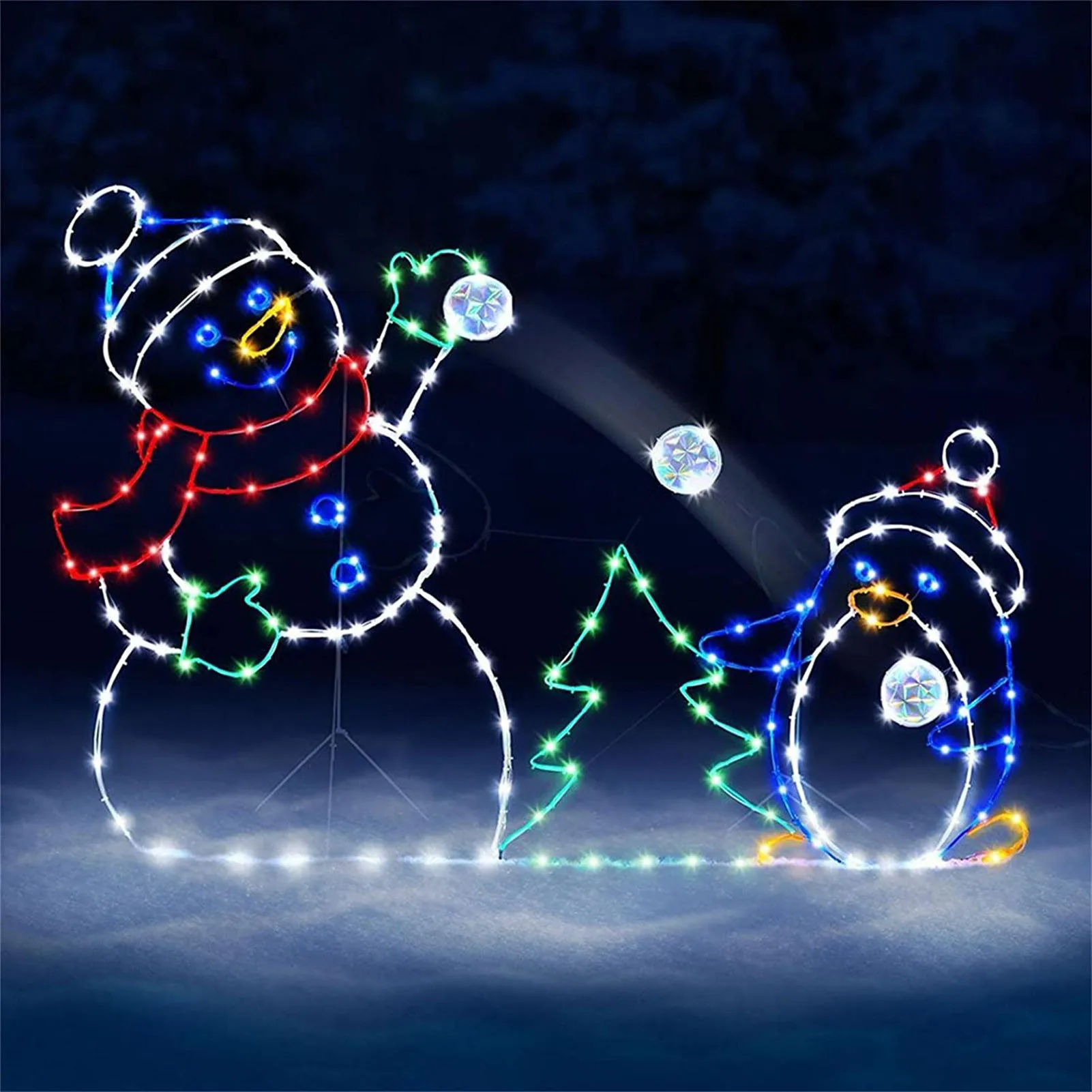 LED Lawn Lamps Snowball Fight Active Light String Frame Decor Holiday Party Christmas Outdoor Garden Snow Glowing Decor FU