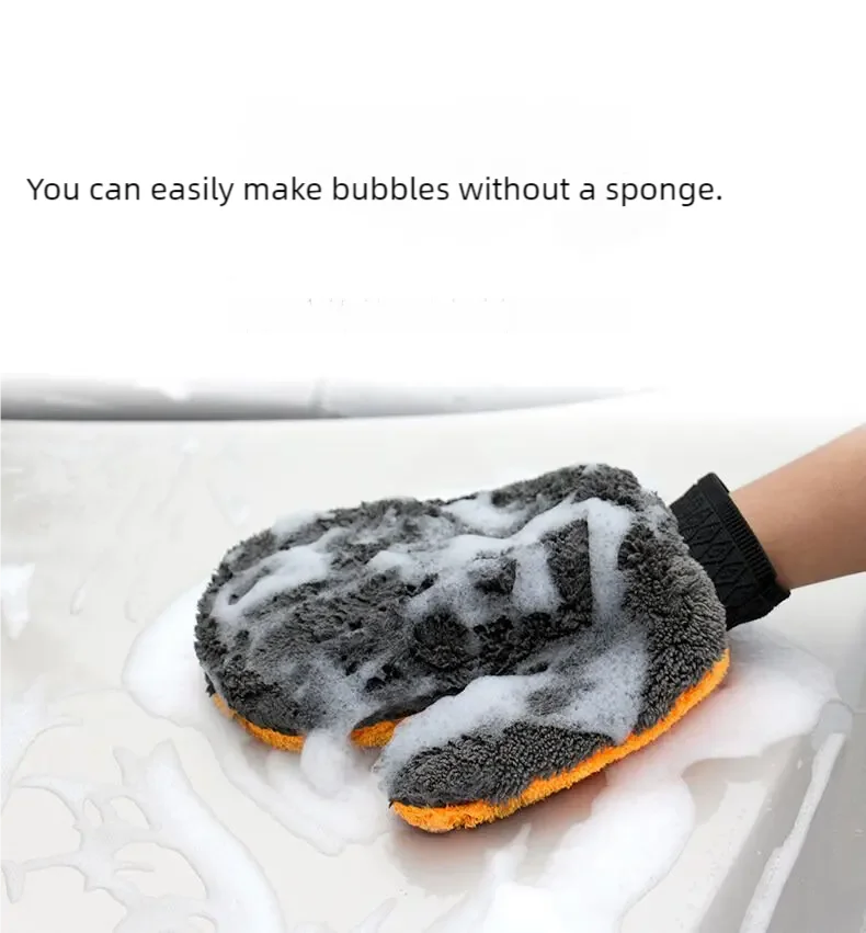 นุ่มถุงมือล้างรถสองด้านขนแกะไมโครไฟเบอร์ Chenille ผ้าแห้งรถหน้าต่างยางทําความสะอาดถุงมือ Thicken